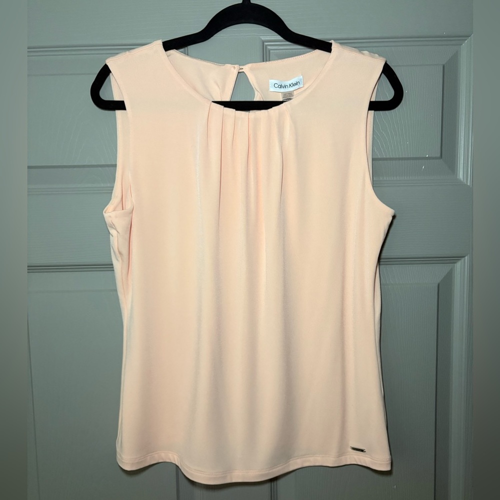 Calvin Klein Soft Blush Sleeveless Pleated Neck Camisole